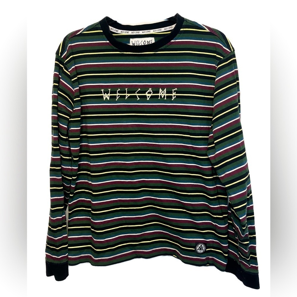 Welcome Skateboards Surf Stripe Spooky Text Long Sleeve T-Shirt sz M